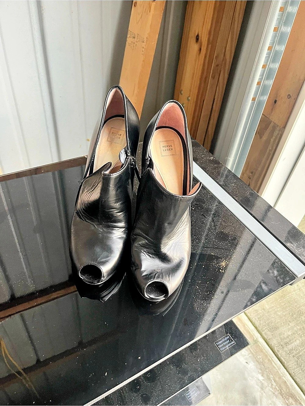 Herve Ledger Black Peep-Toe Heels EU 38